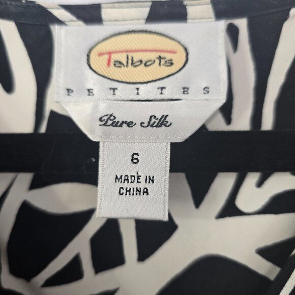 Talbots Vintage Pure Silk Cowl Neck Black White Leaf Print Sleeveless Blouse 6 - Picture 5 of 12
